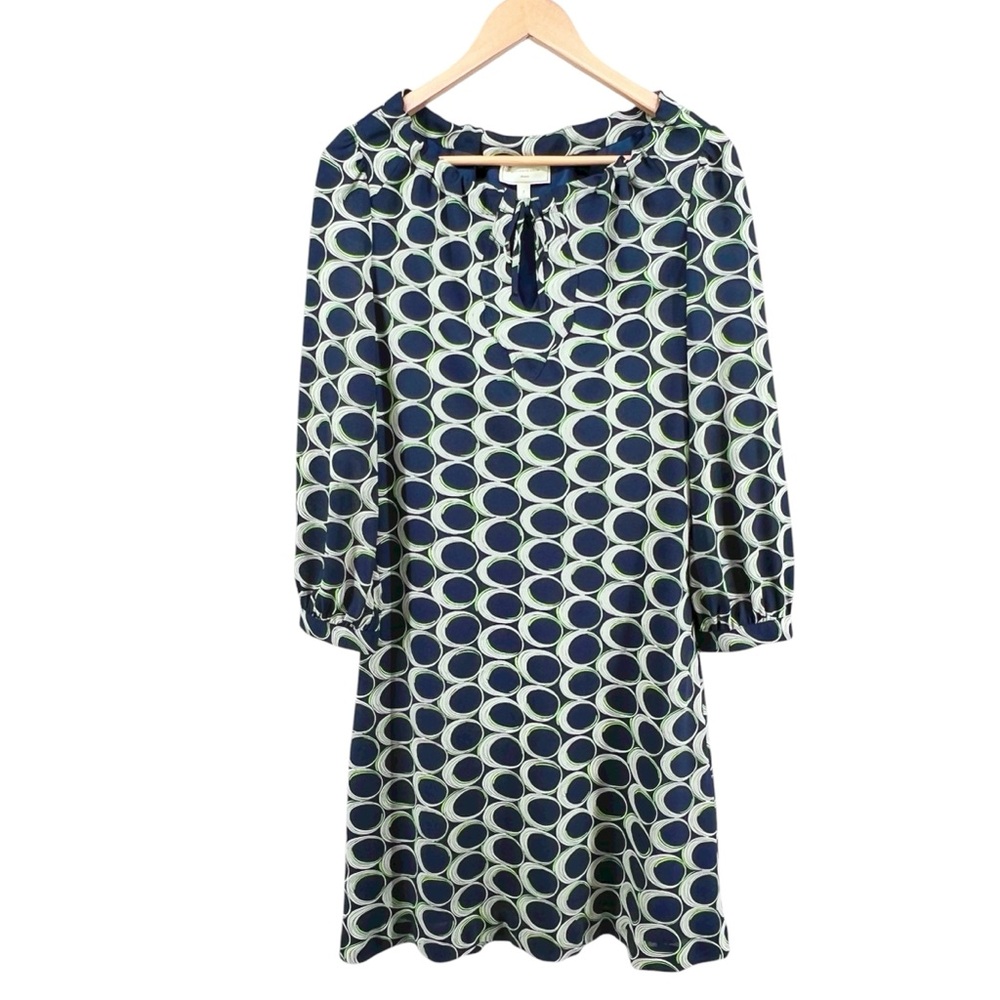 Moulinette Soeurs Anthropologie Shift Dress Sz 6 Navy  Retro Print 3/4 Sleeves
